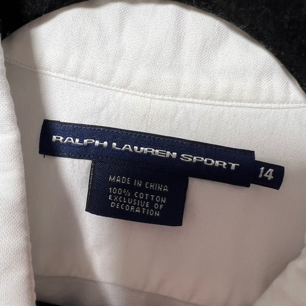 Vintage Ralph Lauren Sport White Oxford Shirt Crest Embroidery 14 Long Sleeve - Picture 4 of 12